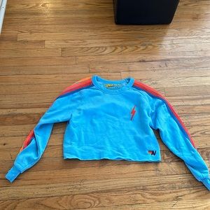Aviator Nation blue cropped lighting bolt sweatshirt